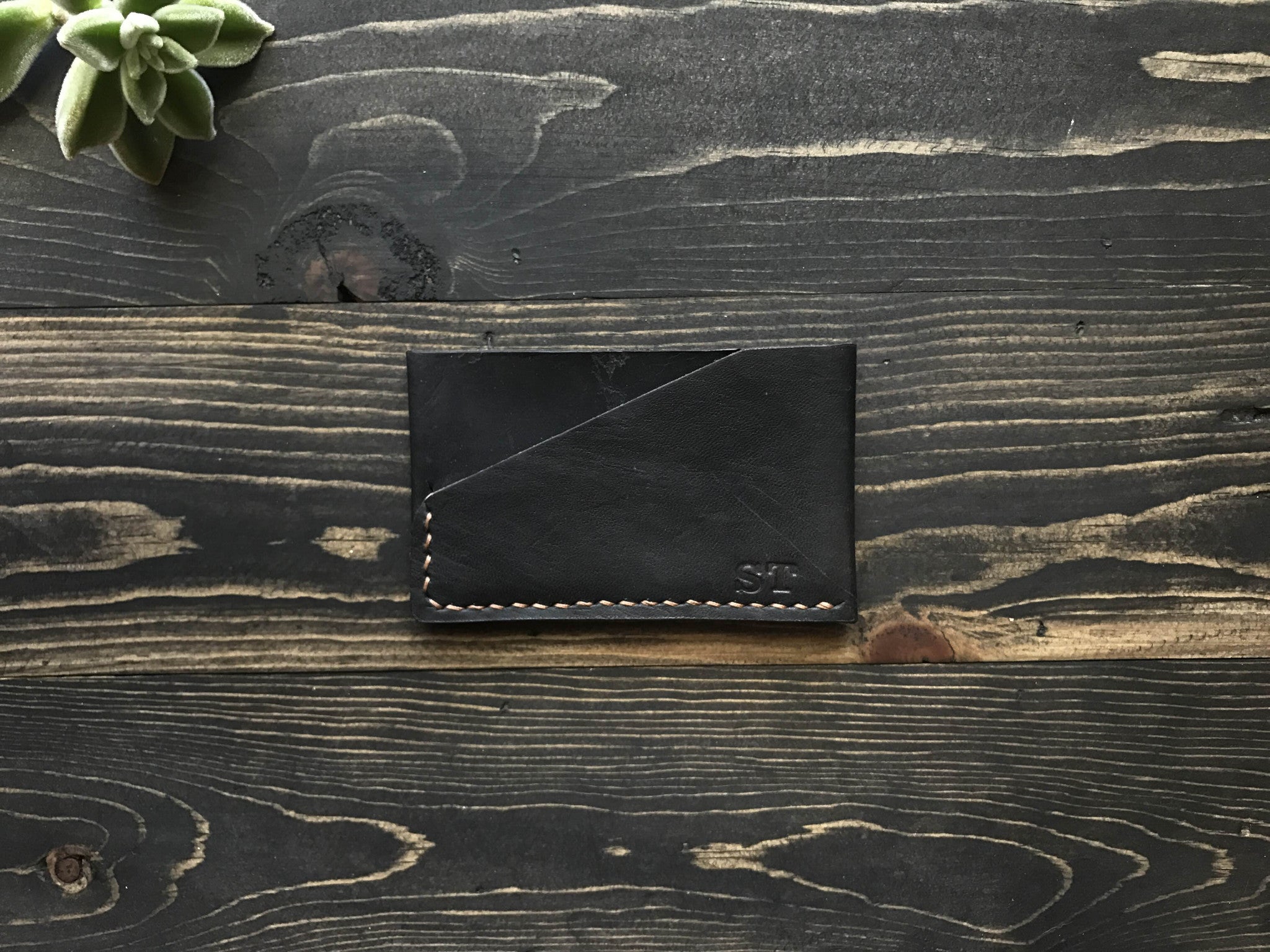 Thin Black Leather Wallet for Men. Minimalist Cardholder for 