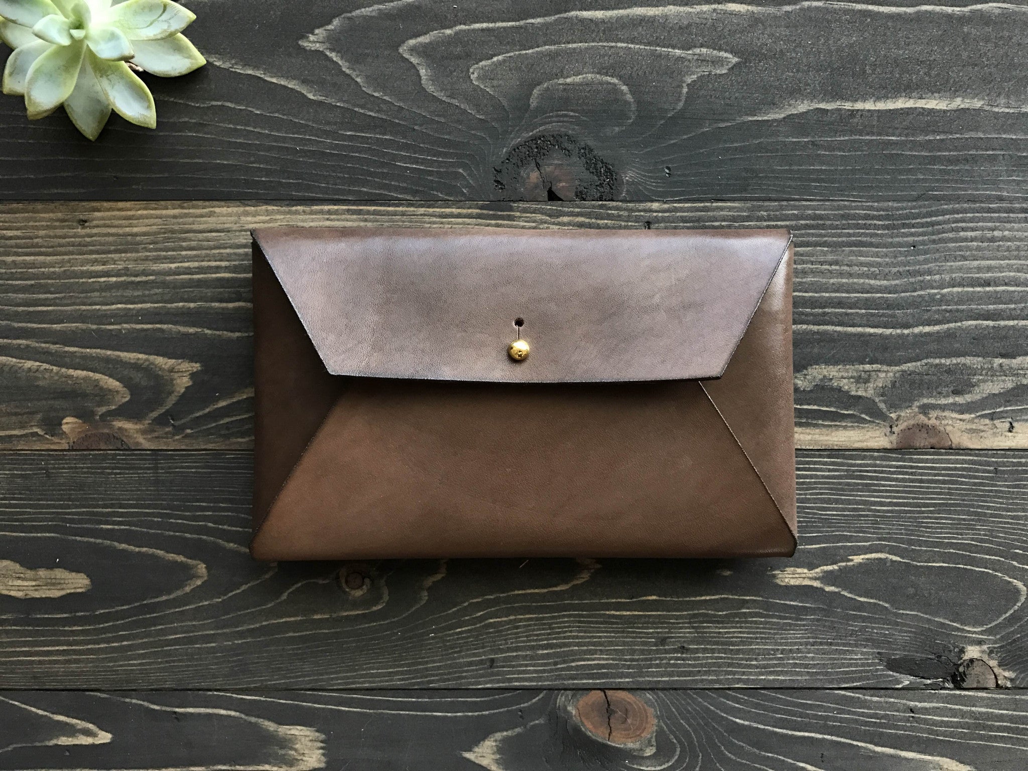 Leather Envelope Clutch - Tan