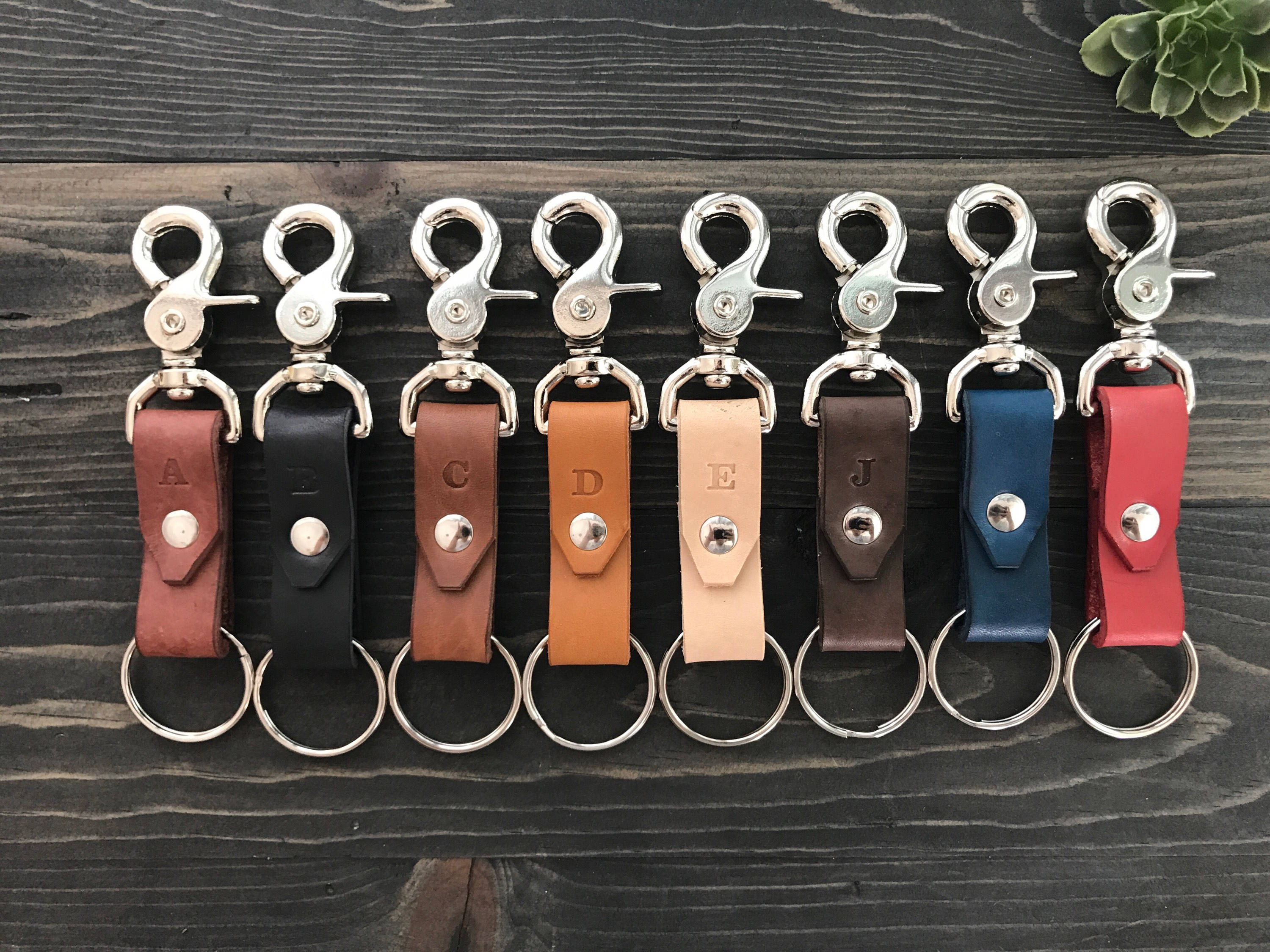 Leather Keychain w/Trigger Snap - (Natural) - Nickel Hardware - Flat Key  Ring